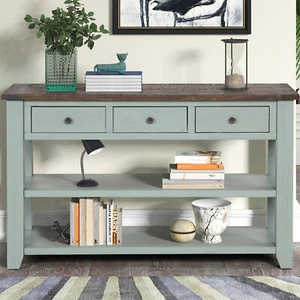 48'' Console Table Sofa Side Table with 3 Storage Drawers and 2 Shelves Entryway - Picture 1 of 62