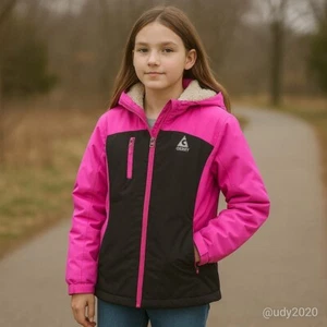 Gerry Girls Pink Black Hooded Ski Jacket Winter Coat Outdoor Sportswear L 14/16 - Picture 1 of 7