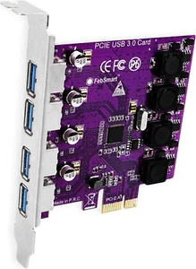 FebSmart 4 Ports USB 3.0 5Gbps PCI Express PCIe Expansion Card FS-U4-Pro Purple - Picture 1 of 6