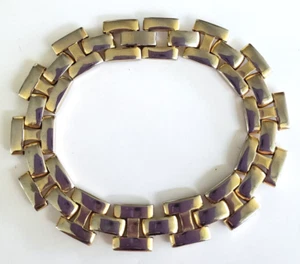Vintage Geometric Gold Tone Panel Link Thin Bracelet 7.25" Fold Over Clasp - Picture 1 of 5