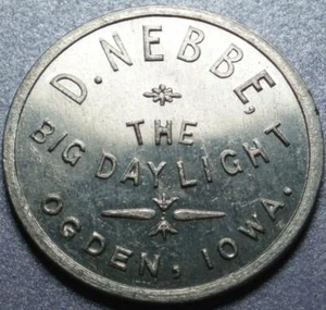 1895 OGDEN IOWA Good For 50¢ DETLEF NEBBE "The Big Daylight" GENERAL STORE Token - Picture 1 of 2