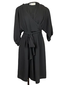 Abito Albert Nipon nero crepe midi corpetto avvolgente taglia 2 vintage - Foto 1 di 5