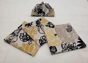 Yellow Black Gray Floral Cloth Napkins (Set of 4) - Afbeelding 1 van 1