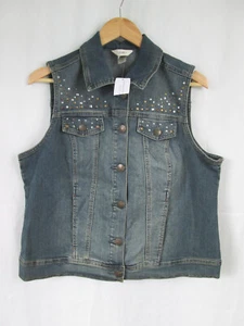 NEW CJ Banks 2X 20-22W Stretch Denim Jean Vest Studded Accents Embellished Plus - Picture 1 of 6