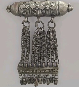 Yemen Bedouin Hirz (cylinder amulet, chains & panel) Middle Eastern Dowry Silver - Picture 1 of 23