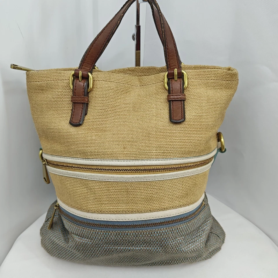 Bolso de Mano Fossil Explorer Dos Tonos Gris Tostado Yute Plegable Bandolera Foto 1 de 4