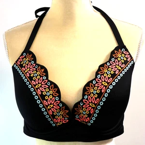 Shade & Shore gepolstertes Bügel Tropen Bikini Oberteil, schwarz/mehrfarbig, Größe 36DD Neu ohne Etikett - Bild 1 von 12