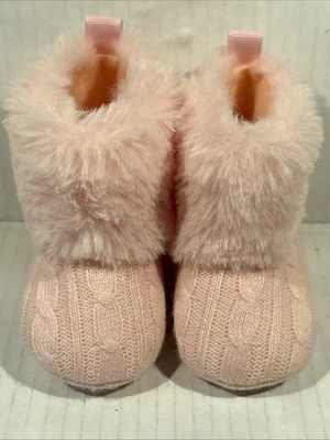Boots 0-3 M  Stepping Stones Infant Baby Girl Pink Faux Fur Knit Boots Adorable - Image 1 of 4