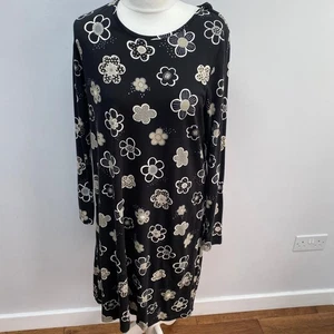 Vestido Jersey Gudrun Sjoden Talla Mediana Negro Floral Midi Manga Larga 40" Ch Arty - Imagen 1 de 10