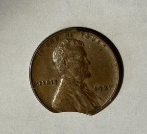1937-P Lincoln Wheat Penny Clipped Planchet, mint *ERROR* coin.... - Picture 1 of 4