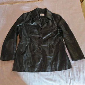 Worthington Damen XL Schwarz Echtleder Blazer Jacke Steppfutter... - Bild 1 von 16