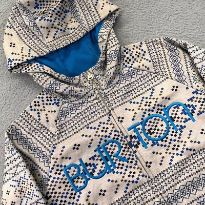 Burton Sudadera con Capucha Mujer Grande Blanco Azul Pico Cremallera Completa Chaqueta Forrada de Vellón Exterior Foto 1 de 4