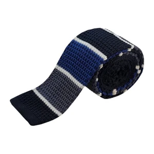 Cravatta uomo nera, blu navy e grigia a righe larga 2,5 pollici e lunga 58 pollici - Foto 1 di 3