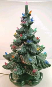 VTG 70s Atlantic Mold 17" Ceramic Light Up GRN Christmas Tree Base Birds USA - Picture 1 of 24