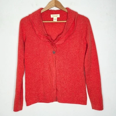 Peck & Peck 纯羊绒橙色/红色单扣开衫毛衣 S 码 — 第 1/4 张图片