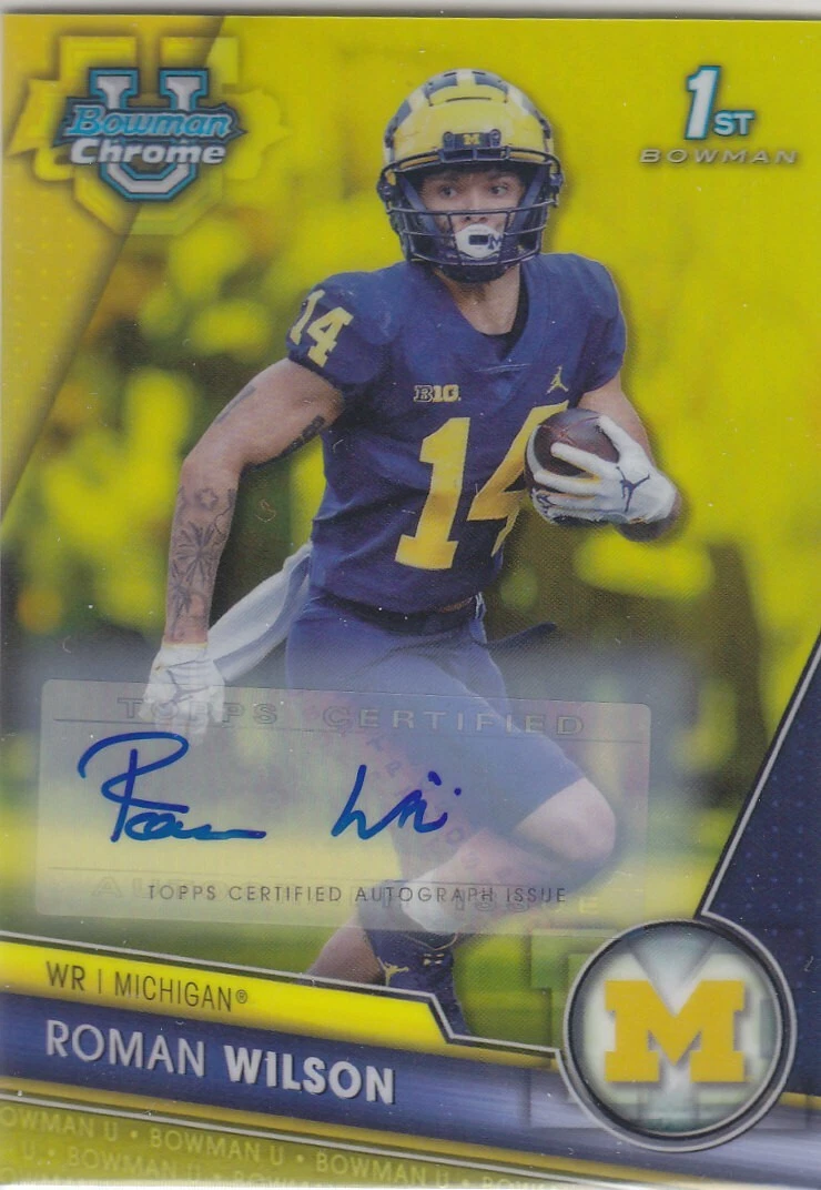 Roman Wilson 2023 Bowman U Chrome Football #169 Yellow Refractor Auto 6/75
