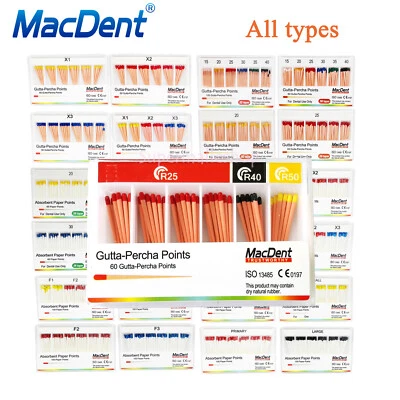 MacDent Dental Gutta Percha Points & Absorbent Paper Endo Endodontics Root Canal - Image 1 of 4