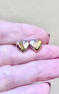 LOVELY Designer 14 Kt. White & Yellow Gold Puffy Heart Stud Earrings - Picture 1 of 10