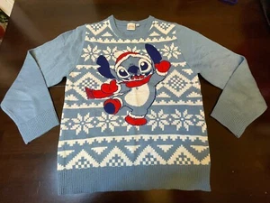 Disney Stitch Holiday Kids Christmas Sweater Blue Large Winter - Picture 1 of 10