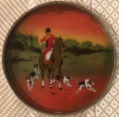 Fox Hunt Hunting Huntsman Reverse Painting Glass Serving Tray - Image 1 of 4