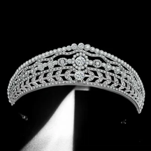 Silver CZ Crystal Bridal Wedding Tiara Crown Swarovski Crystal Crown - Picture 1 of 4