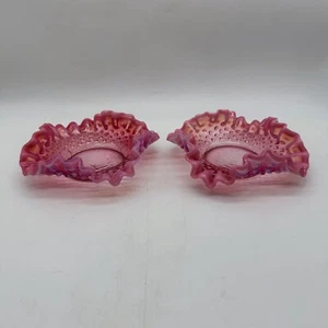 Vintage Fenton Opalescent Cranberry Hobnail Candy Dish Set of 2 - Picture 1 of 12