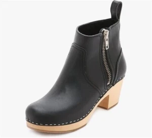NWT Swedish Hasbeens Zip It Emy Clog Boots Booties Black Sz 7 EU 37 - Picture 1 of 7