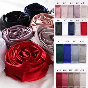 Ladies Satin Hijabs Scarves Shimmer Long Shawls Wrap Bandana Muslim Headscarf - Picture 1 of 38