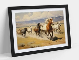 WILD HORSES RUNNING ON OPEN PLAINS 2 -FRAMED WALL ART PICTURE PAPER PRINT - Picture 1 of 10