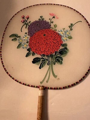 复古中国艺妓扇 ~ 面屏 ~ 手绘 ~ 竹柄 ~ 大丽花 ~ 中国 — 第 1/4 张图片