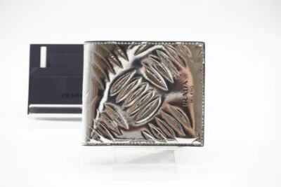 PRADA Bi-fold wallet Patent leather Compact wallet Silver 4.3*3.7*0.5 inch - Image 1 of 4