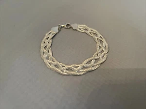 7.25" Reversible 4 Row Braided Herringbone Bracelet Sterling Silver - Imagen 1 de 5