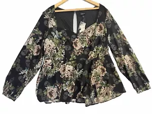 NWT 45.50$ Torrid Peplum Crepe Sweetheart Neck Top Size 1X Floral Skull - Picture 1 of 11