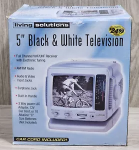 Living Solution 5" Black & White Television Small TV ATC-032 w/AM/FM Radio - NEW - Picture 1 of 6