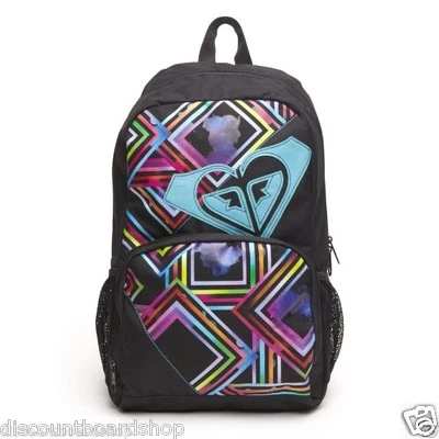 Roxy CLEAR SIGHT Black Multi Colored Mesh Side Pockets Daypack Discount Backpack - Image 1 of 2