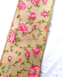 Rosa Wildrose 2,5" mal 2 Yard verdrahtetes Band natürlicher Faux Sackleinen Land Valentinstag - Bild 1 von 5