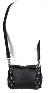 AllSaints BLACK GENUINE LEATHER X-BODY SHOULDER BAG HANDBAG ORGANIZER PURSE - Picture 1 of 16