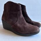 Crocs Women Boot Leigh Size 10 Brown Suede Wedge Ankle Chukka Side Zip