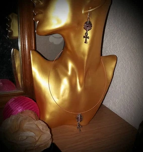 Schlüssel des Lebens Ankh, Mookait, Schneequarz, Granat, Amethyst Heilung Charm Ohrringe - Bild 1 von 8