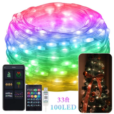 100 luces LED de cadena de hadas 33 pies de luz de cuerda de Navidad USB remoto dormitorio inteligente Foto 1 de 4