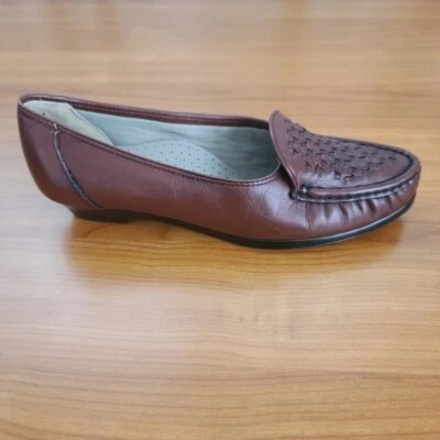 Zapatos sin cordones para mujer estilo mocasín marrón manchas suaves talla 7 M cuero Foto 1 de 4
