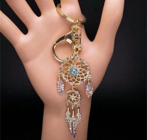 Dream Catcher Keyring Rainbow Diamonte Charm Keychain Bag Keepsake Bling Gift - Picture 1 of 4