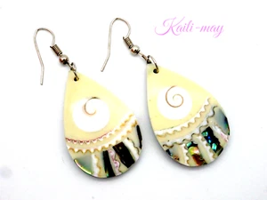 Abalone and Shiva Shells Earrings crafts in a peach shape - Picture 1 of 7