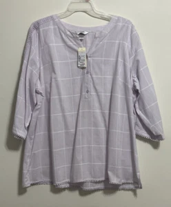 CJ BANKS Women’s (Size 2X) 3/4 Sleeve 1/4 Button Shirt Pockets Cotton Poly - Picture 1 of 8