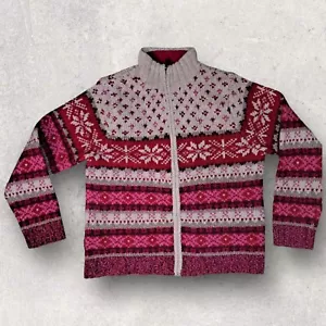 Eddie Bauer Wollpullover mit Reißverschluss Damen M Fair Isle nordisch rosa Strickjacke - Bild 1 von 11
