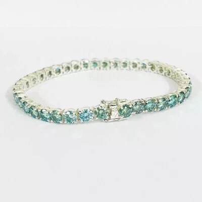 Сертифицированный теннисный браслет унисекс с синими бриллиантами 18 карат - отличный блеск и блеск - Изображение 1 из 4