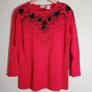 Vintage Jaclyn Smith 80er 90er rot Pullover Pailletten und Perlen Größe M - Bild 1 von 9