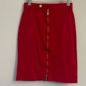 Vintage Ralph Lauren Black Label Red Skirt Women's Size 2 Gold Exposed Zipper - Picture 1 of 11