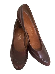 Vintage DeLiso Wine/Maroon Leather Stacked Heel Pumps Size 9 AA Flaw See Pics - Picture 1 of 14