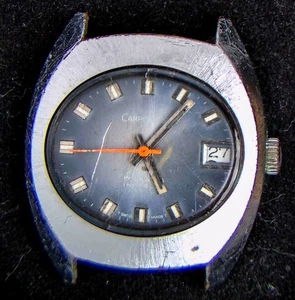 Carronade blaues Zifferblatt oval Herren Handaufzug Vintage Schweizer Uhr -- Ersatzteile/Reparaturen - Bild 1 von 3